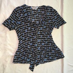 Allison Taylor Blue Pattern Tie Neck Blouse